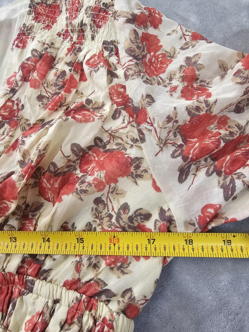 Free People Keep You Smocked Mini Dress Long Balloon Sleeve V Neck Size S - Picture 12 of 13